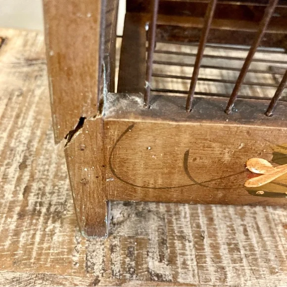 Leaning Birdcage Wooden and Wire Vintage Birdcage Poor Shape - Picture 13 of 16